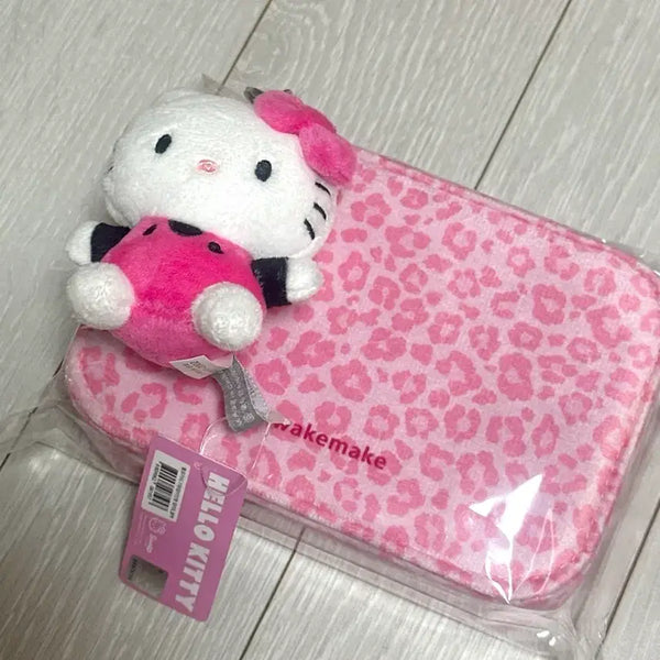 [BUNJANG] WakeMake Hello Kitty Pink Leopard Accessory Box + Plush Keychain / 웨이크메이크 헬로키티 핑크 레오파드 악세사리 보관함 + 인형키링