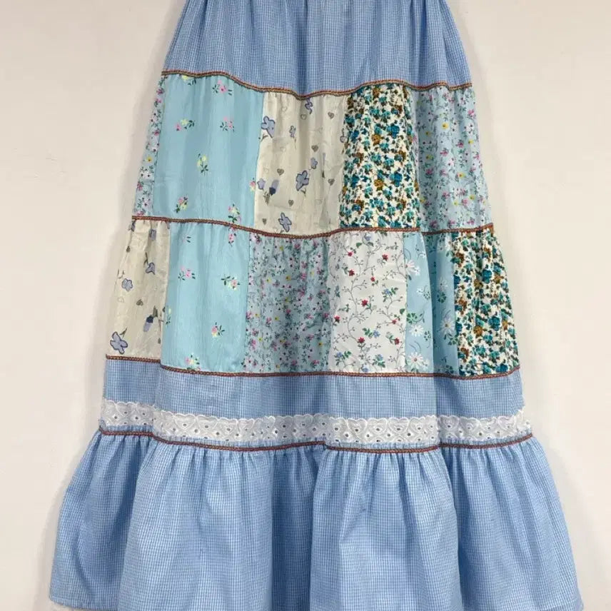 [BUNJANG] Blue Patchwork Skirt / 블루 패치워크 스커트