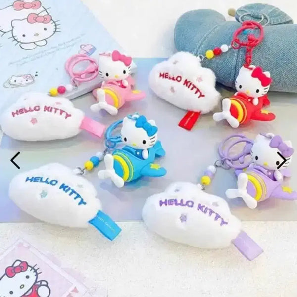 [BUNJANG] Sanrio Hello Kitty Airplane Pilot Cloud Charm Bag Keychain / 산리오 헬로키티 비행기 파일럿 구름 장식 가방 키링 굿즈, 퍼플/핑크/레드