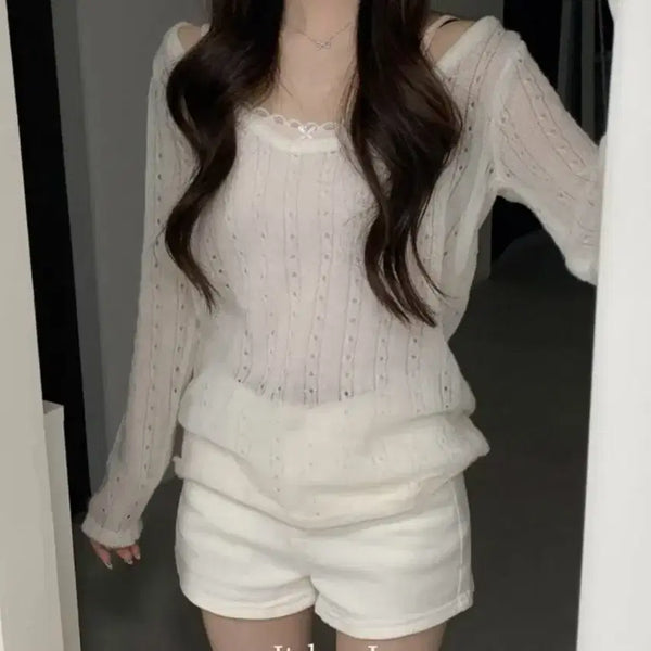 [BUNJANG] Avely U-Neck See-Through Mesh Knit / 에이블리 유넥 시스루 그물니트