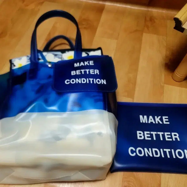 [BUNJANG] Blue Transparent Tote Bag Pouch Set (Small/Medium/Large) / 블루 투명 토트백 파우치 3종(소/중/대) 세트