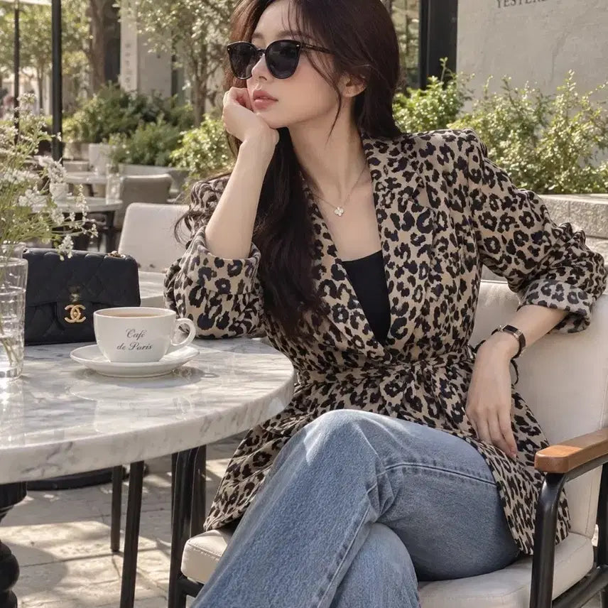 [BUNJANG] Topdressing Leopard Belted Jacket / 새제품 레오파드 벨티드 자켓 55~66반