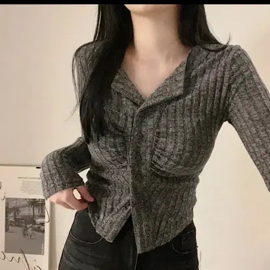 [BUNJANG] Ruched Ribbed Cardigan / 셔링 골지 가디건