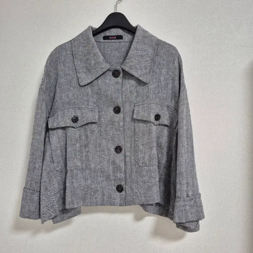 [BUNJANG] Soos Herringbone Linen Crop Jacket (7-Sleeve) / Soos 헤링본 패턴 린넨 크롭 자켓(7부)