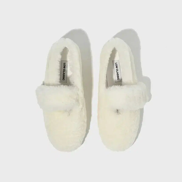 [BUNJANG] LOW CLASSIC Flat Mary Jane Shearling Shoes White 39 / 로우클래식 LOW CLASSIC 플랫 메리제인 시어링 슈즈 화이트 39