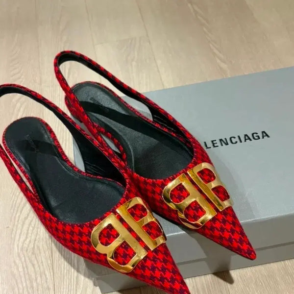 [BUNJANG] Balenciaga BB Logo Tweed Slingbacks - Size 38 / 발렌시아가 BB 로고 트위드 슬링백 38