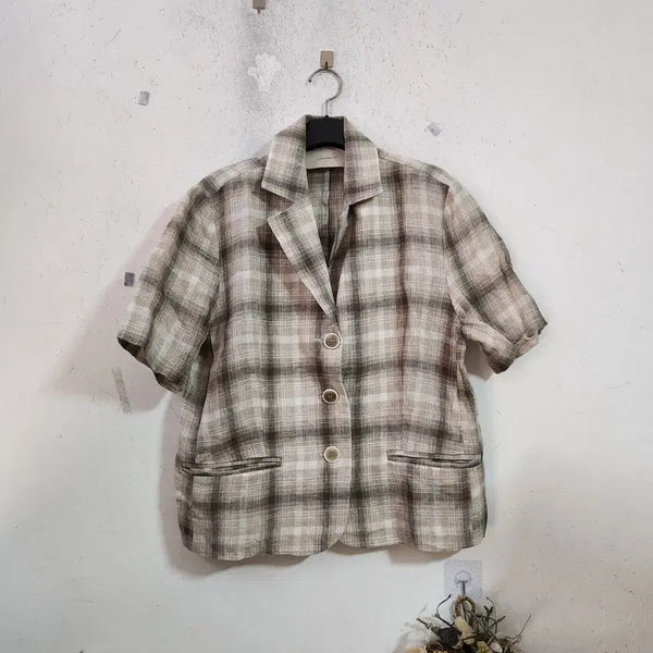 [BUNJANG] Checkered Short Sleeve Jacket / 체크무늬 반팔 자켓