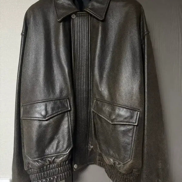 [BUNJANG] STU Oversized Leather Jacket Brown A2 / STU 오버핏 레더 자켓 브라운 A2