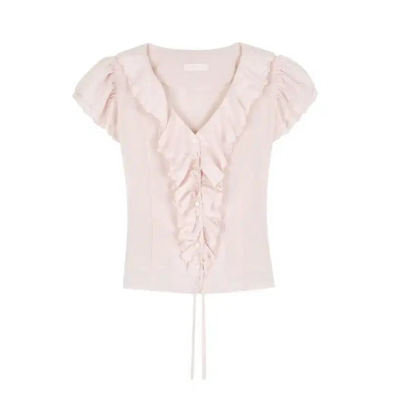 [BUNJANG] Clishé Pink Rosy Chiffon Blouse / 클리시어 Pink rosy chiffon blouse