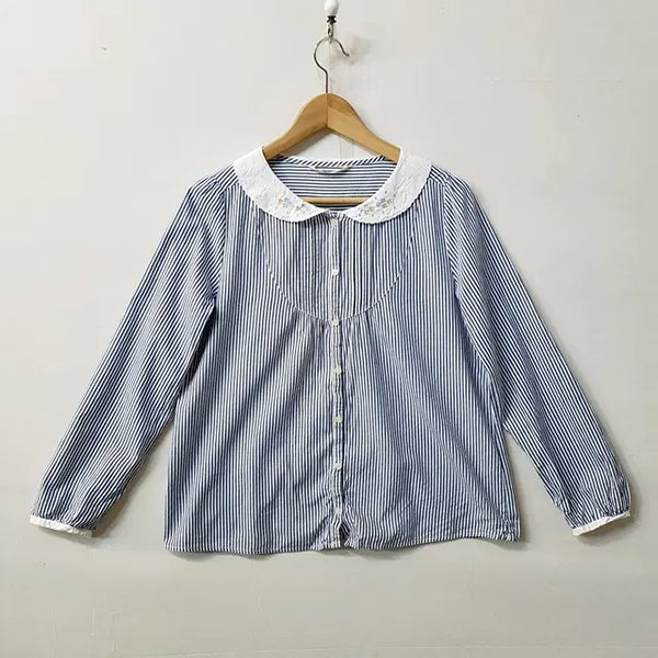 [BUNJANG] SM2 Striped Blouse Navy / SM2 스트라이프 블라우스 네이비