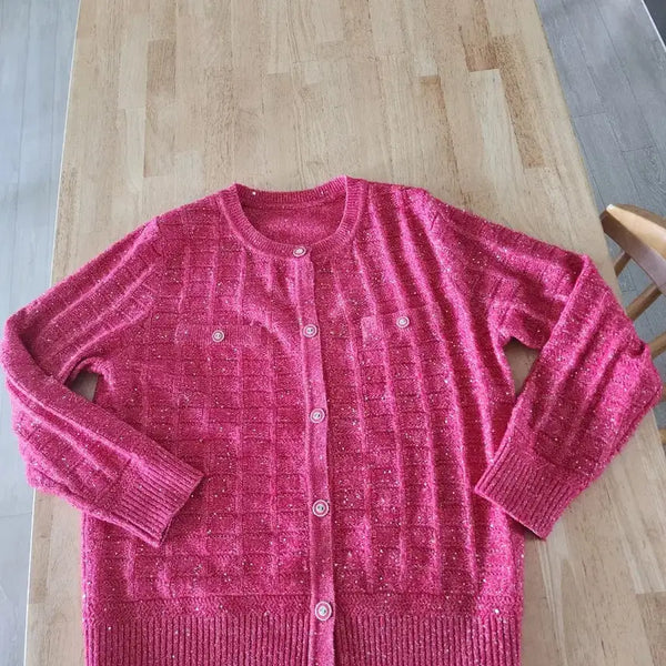[BUNJANG] Sparkling Knit Sweater Cardigan / 몇번사용) 반짝이 니트 95 스웨터 가디건 77  단면54총기장60센치
