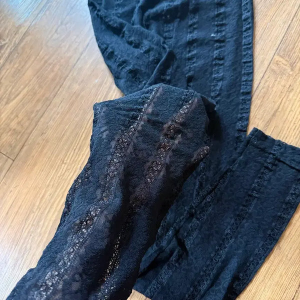 [BUNJANG] Black Lace Pattern Leggings / 블랙 레이스 패턴 레깅스
