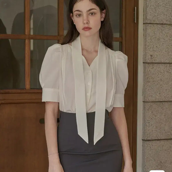 [BUNJANG] Floum Scarf Blouse Cream / 바로배송) 플로움 스카프 블라우스 크림