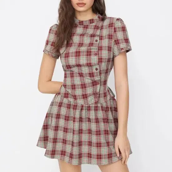 [BUNJANG] Shop Sider Check Button Mini Dress / 샵사이다 체크버튼미니원피스