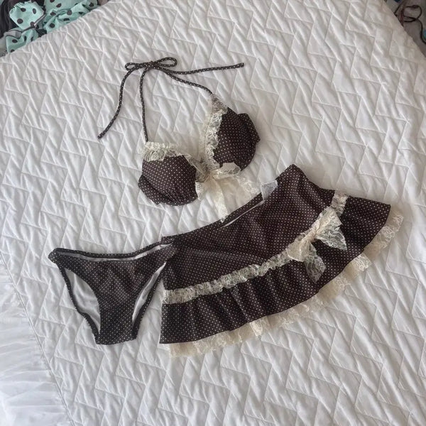 [BUNJANG] Lizlisa Brown Dot Bikini Set / 브라운 도트 비키니 빈티지 라떼갸루 히메오네 리즈리사깔 수영복