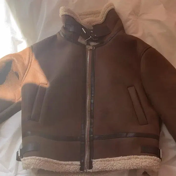[BUNJANG] Brown Faux Fur Lined Jacket / 무스탕 자켓 브라운
