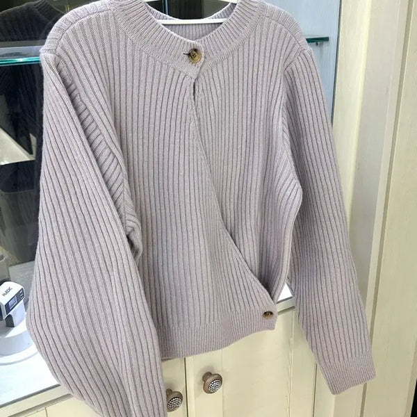 [BUNJANG] Lavender Diagonal Button Knit / 연보라 사선 단추 니트