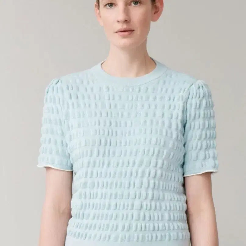 [BUNJANG] COS Mint Embossed Short Sleeve Knit Top - Size S / COS 민트색 엠보싱 반팔 니트 S