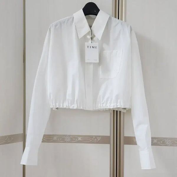 [BUNJANG] TIME Drawstring Patch Pocket Crop Shirt / 한섬 타임 드로우스트링 패치 포켓 크롭 셔츠. 새상품