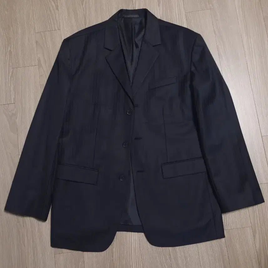 [BUNJANG] Solid Homme 3-Button Stripe Blazer Black / 솔리드옴므 3버튼 스트라이프 자켓 블랙