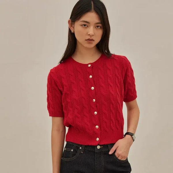 [BUNJANG] Mango Please Manila Cable Cardigan Red / [상태최상] 망고매니플리즈 마닐라 케이블가디건 레드
