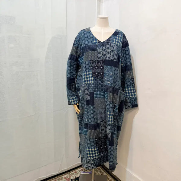 [BUNJANG] Ethnic Patchwork Quilted Long Dress / 에스닉 패치워크 누빔롱원피스 홈웨어 빈티지 3884