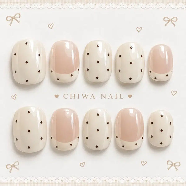 [BUNJANG] Custom Glazed Dot French Handmade Nail Tips / 주문제작 글레이즈 도트 프렌치 수제 네일팁