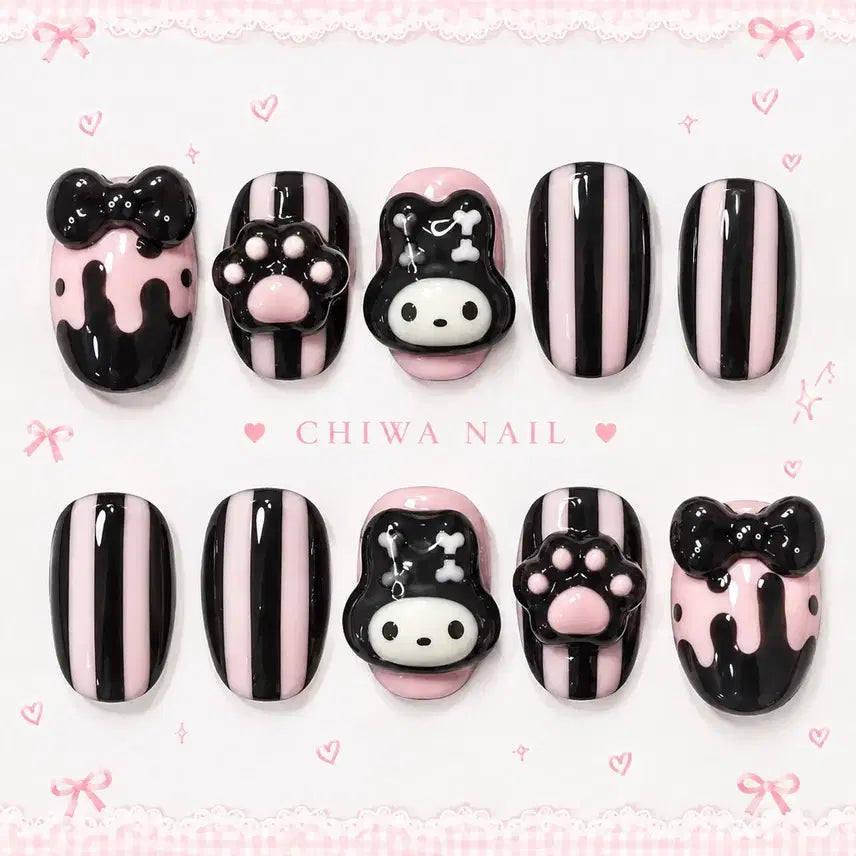 [BUNJANG] Handmade My Melody Embossed Custom Nail Tips / 주문제작 양지뢰 마이멜로디 엠보 수제 네일팁