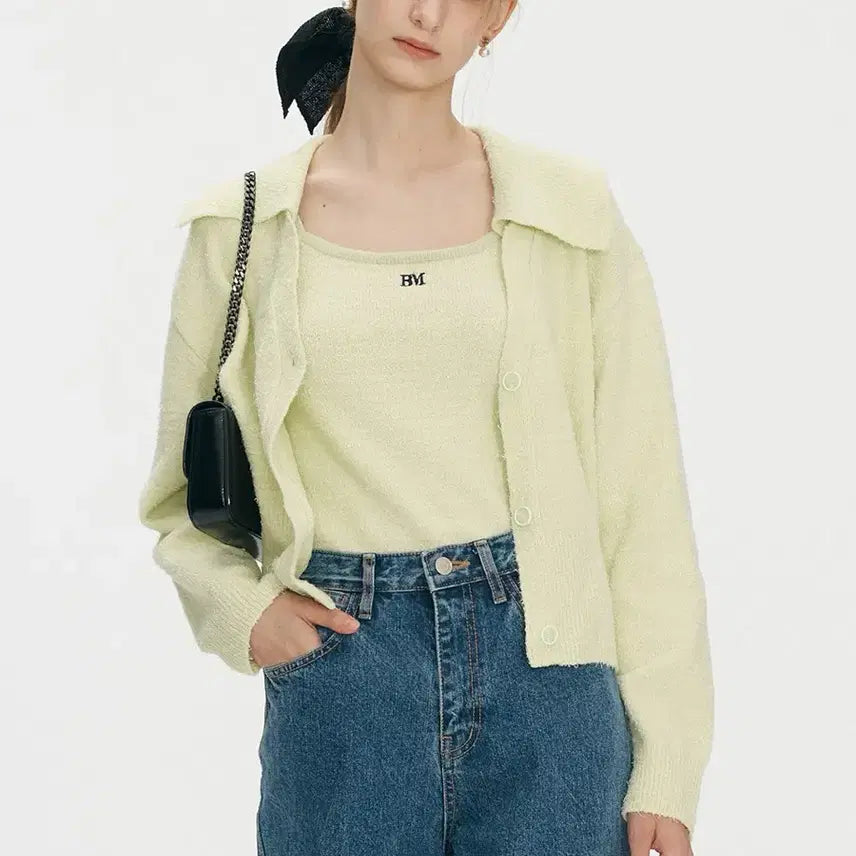 [BUNJANG] BEMUSEMENTION Lime Terry Cardigan Set / 새) 비뮤즈맨션 라임 테리소재 가디건 세트