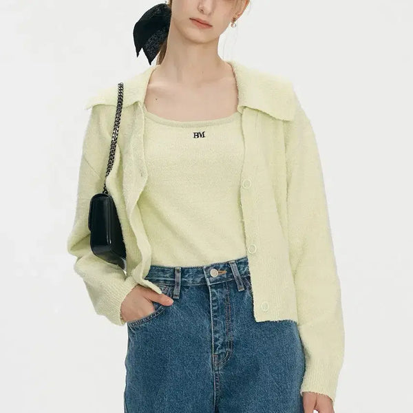 [BUNJANG] BEMUSEMENTION Lime Terry Cardigan Set / 새) 비뮤즈맨션 라임 테리소재 가디건 세트