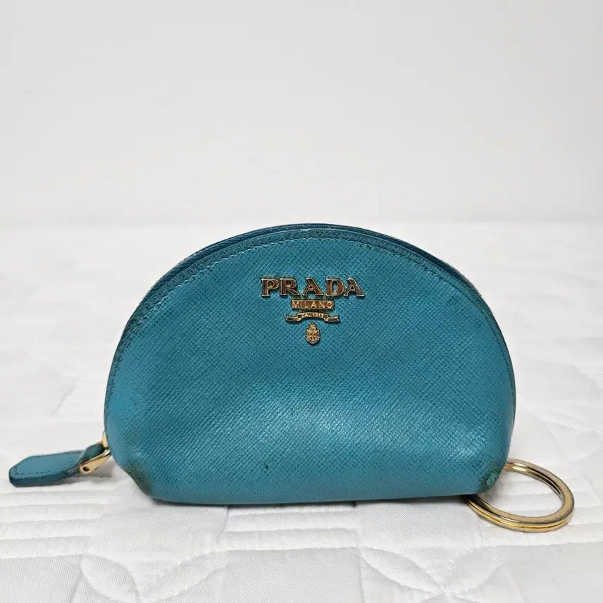 [BUNJANG] Prada Authentic Keyring Coin Pouch Blue Saffiano Leather / 정품) 프라다 키링 동전지갑 블루