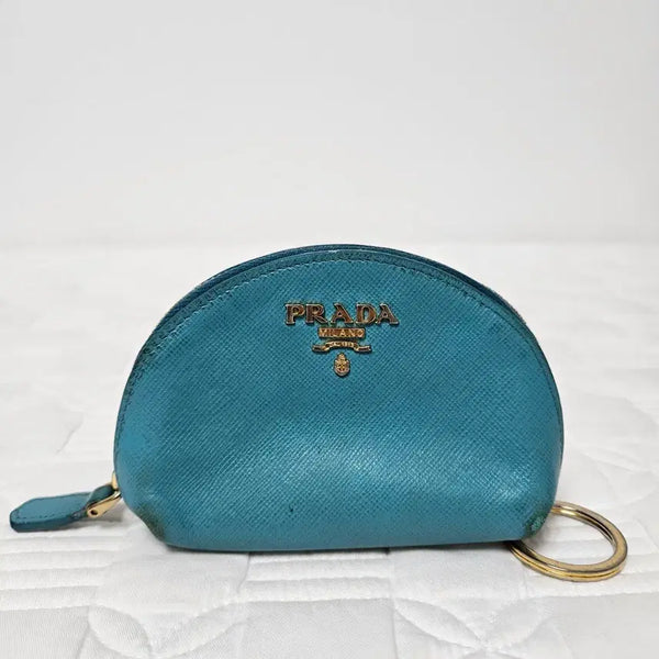 [BUNJANG] Prada Authentic Keyring Coin Pouch Blue Saffiano Leather / 정품) 프라다 키링 동전지갑 블루