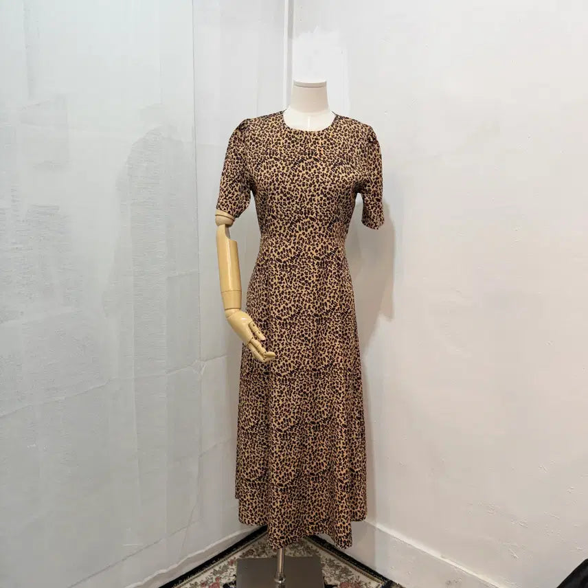 [BUNJANG] Leopard Print Long Sleeve Maxi Dress / 호피반팔 롱원피스 롱드레스 레오파드 3672