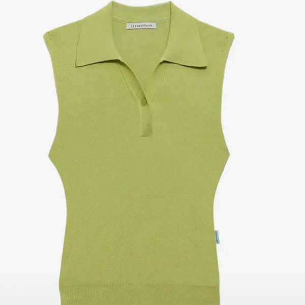 [BUNJANG] Instantfunk V-Neck Collar Knit Top - Green / 인스턴트펑크 브이넥 카라 니트탑 그린 새상품