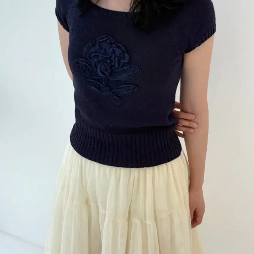 [BUNJANG] SINOON Flower Raglan Knit Navy / SINOON Flower Raglan Knit 네이비 플라워 니트