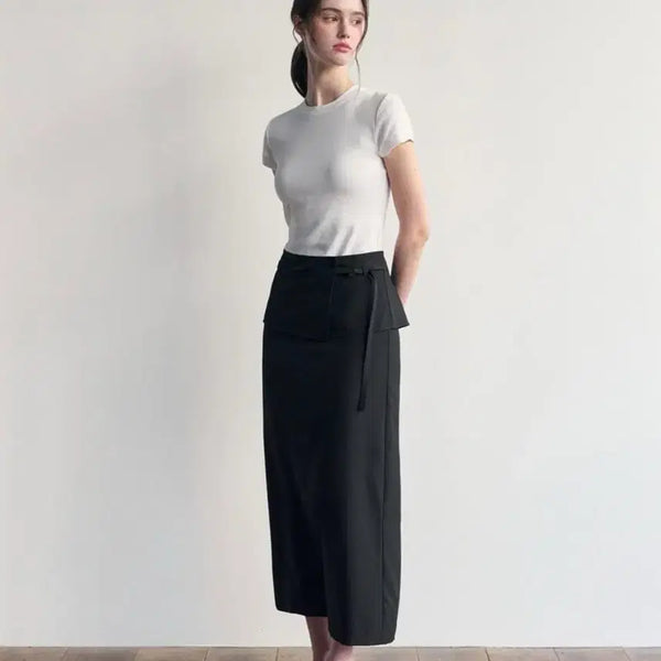 [BUNJANG] Basika Lab H-Line Skirt Black / 바시카 랩 레이어드 h라인스커트 블랙