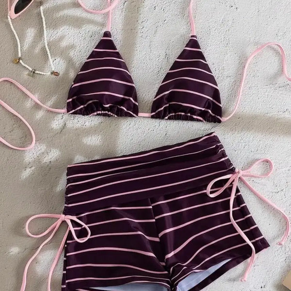 [BUNJANG] Striped Swimsuit Set for Women / 줄무늬 수영복 세트