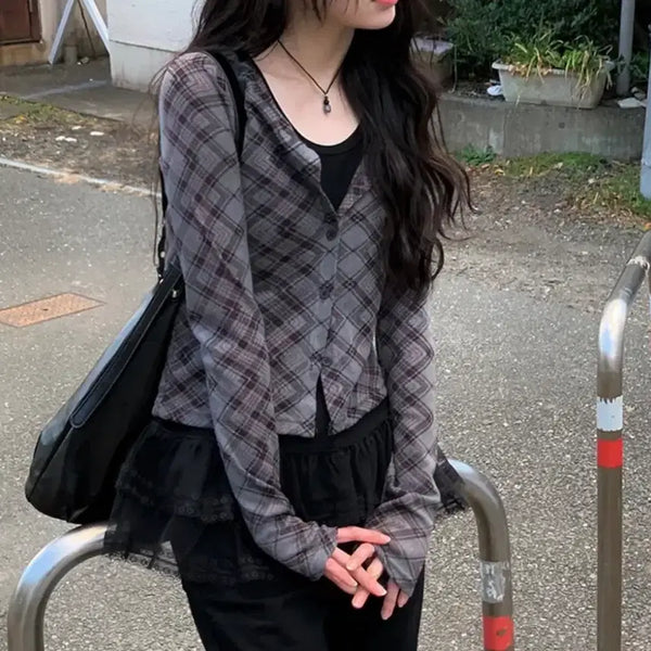 [BUNJANG] Anyone More Check Slim Fit Cardigan / 애니원모어 체크 슬림핏 가디건