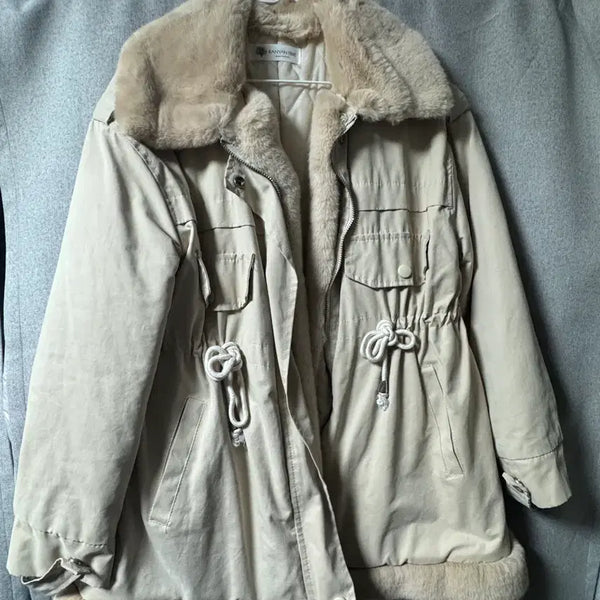 [BUNJANG] Khaki Parka Fur Jacket (Ivory + Beige) / 야상 퍼 자켓(아이보리+베이지)