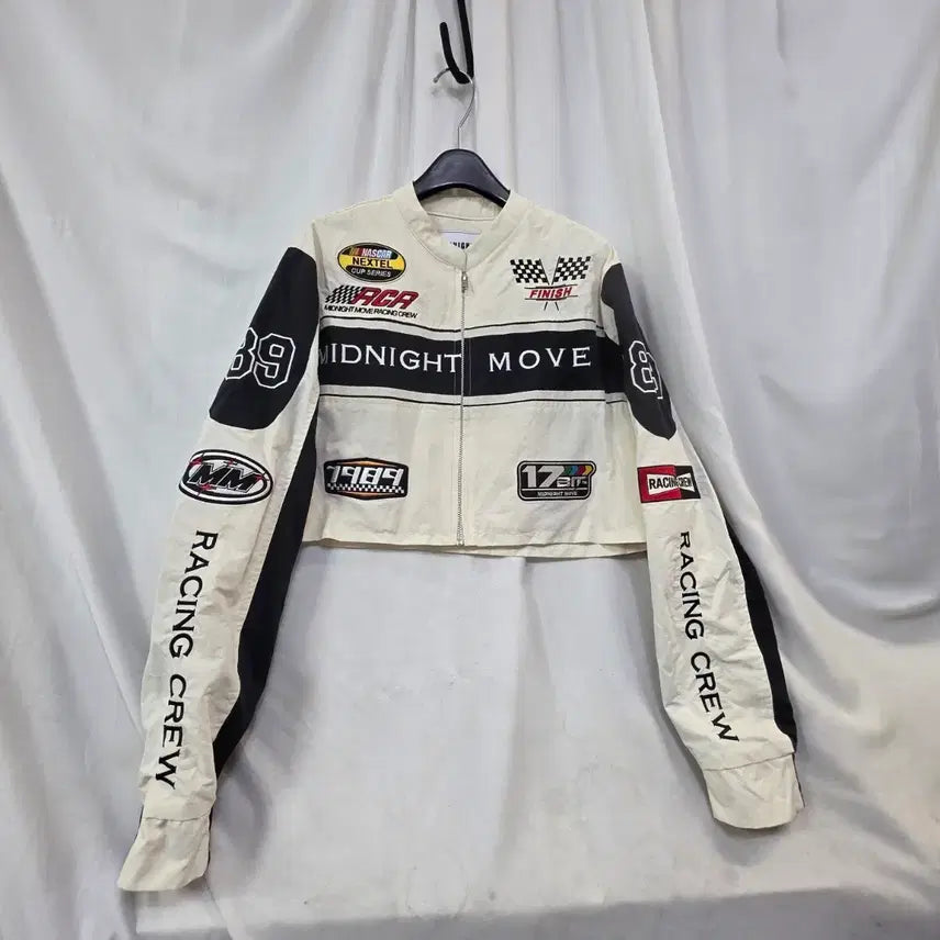 [BUNJANG] MIDNIGHTMOVE Racing Crew Jacket Crop White F / MIDNIGHT무브 레이싱 크루 자켓 크롭 화이트F