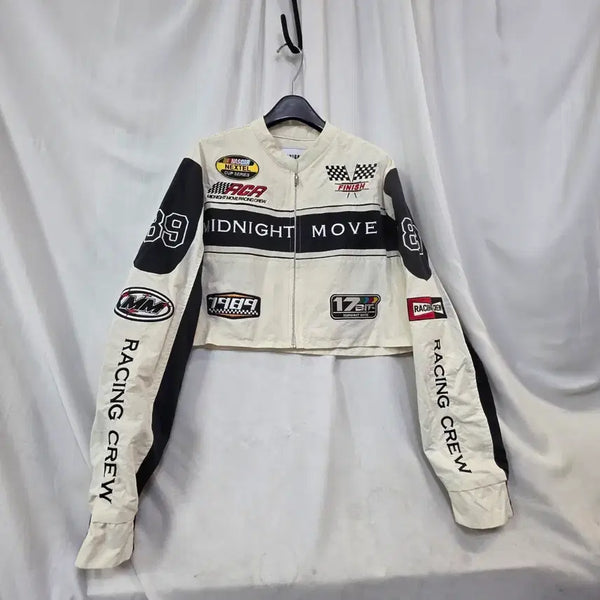 [BUNJANG] MIDNIGHTMOVE Racing Crew Jacket Crop White F / MIDNIGHT무브 레이싱 크루 자켓 크롭 화이트F
