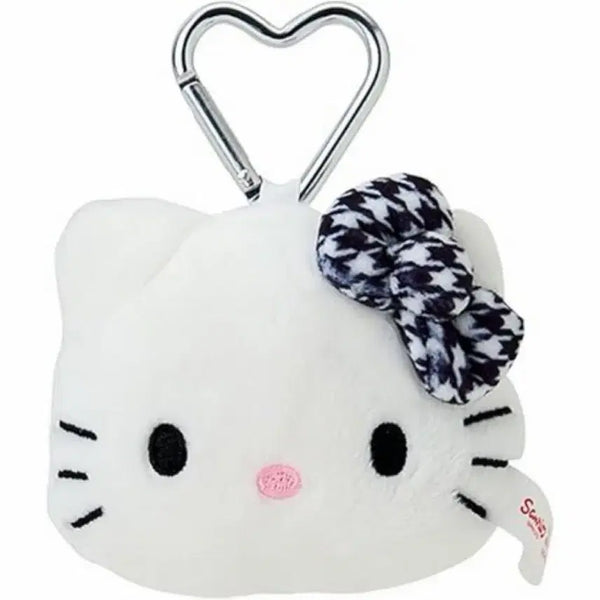 [BUNJANG] Hello Kitty Face Mascot Holder Keyring Black Houndstooth / 헬로키티 키티 페이스형 마스코트 홀더 키링 블랙 하운드투스
