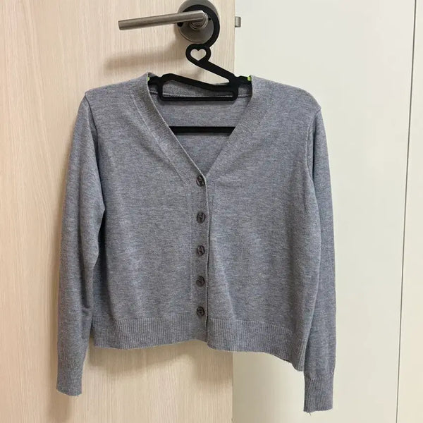 [BUNJANG] Gray Cropped Cardigan / 그레이 크롭 가디건