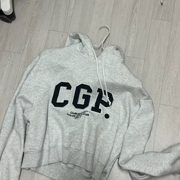 [BUNJANG] Code Graphy Melange Grey Crop Hoodie / CGP 크롭 후드티 멜란지그레이