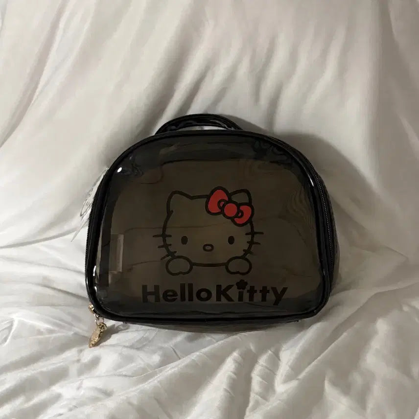[BUNJANG] Sanrio Hello Kitty Waterproof Clear Pouch Black / (새상품) 헬로키티 방수 투명파우치 블랙 화장품파우치 여행용파우치 다용도파우치