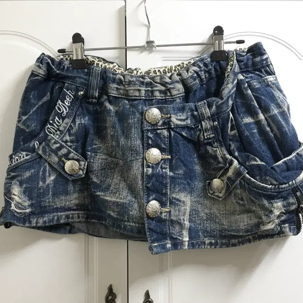 [BUNJANG] Dig Deep Leopard Print Denim Skirt Pants / Dig deep 호피 데님 로우라이즈 스커트 팬츠 일본 빈티지 샵502 데스라이즈 오네갸루 y2k