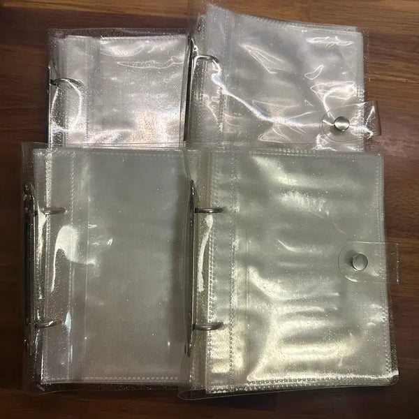 [BUNJANG] Glitter Transparent 2-Hole Binder Set with Double-Sided Sleeves / [처분] 글리터 투명 2공 바인더 4개 + 양면속지 125개