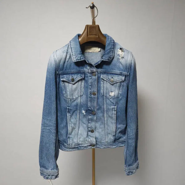 [BUNJANG] Calvin Klein Women's Distressed Denim Jacket / M ) 캘빈클라인 여성 데미지 청자켓