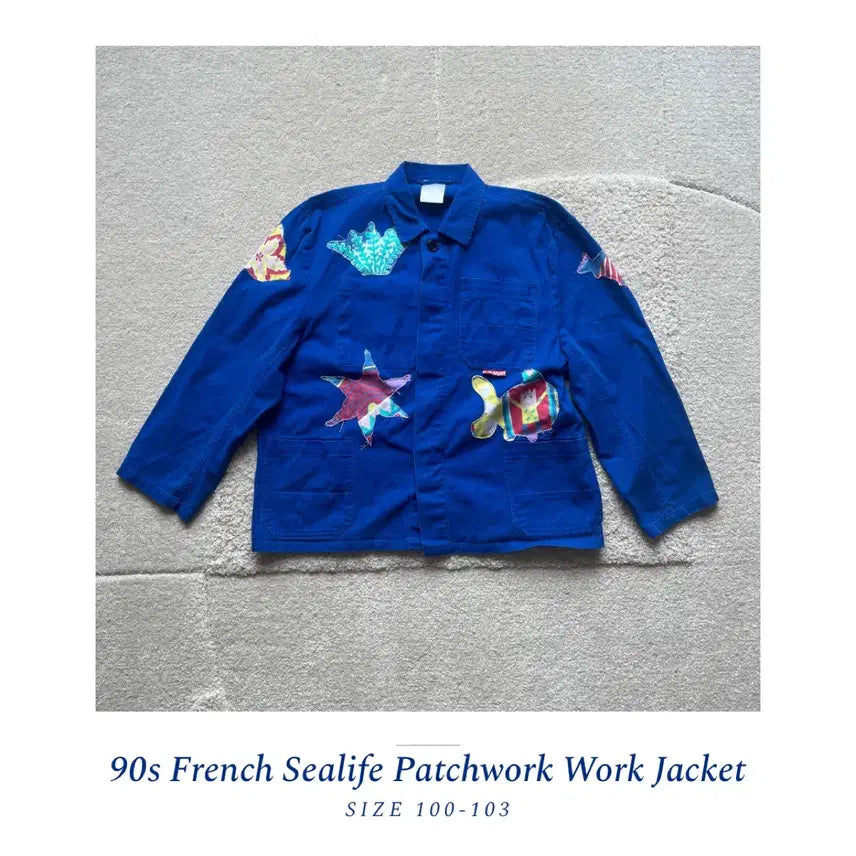 [BUNJANG] 90s French Sea Life Patchwork Work Jacket (Size 100-103) / 90s French 씨라이프 패치워크 워크 재킷 (100-103)