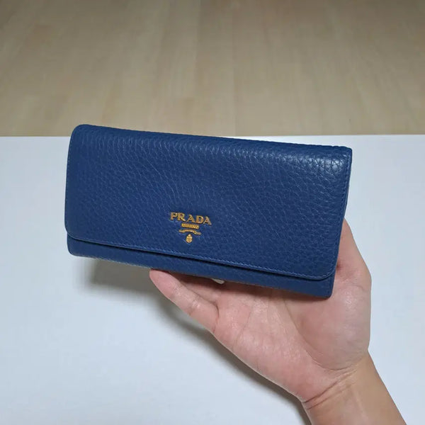 [BUNJANG] Prada Grain Leather Long Wallet Blue / [100%/정품] 프라다 그레인 가죽 장지갑 블루